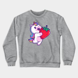 Cute Unicorn Holding Strawberry Cartoon Crewneck Sweatshirt